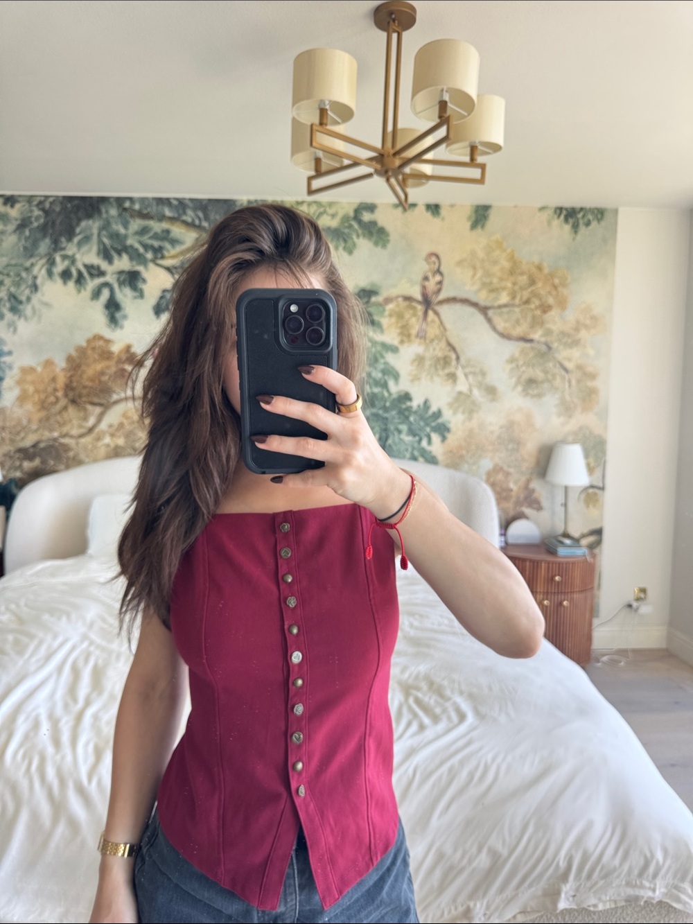 Women’s Red Button-Front Corset Top